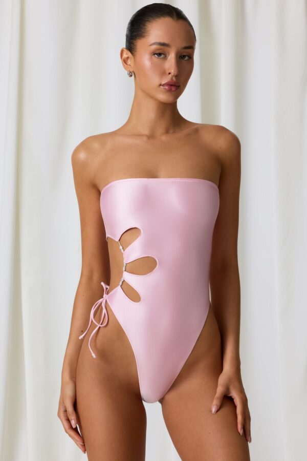 Pearl-Detail Cut-Out Bandeau Swimsuit in Soft Pink - Image 7