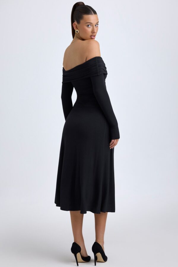 Modal Off-Shoulder Ruched Midaxi Dress in Black - Image 2