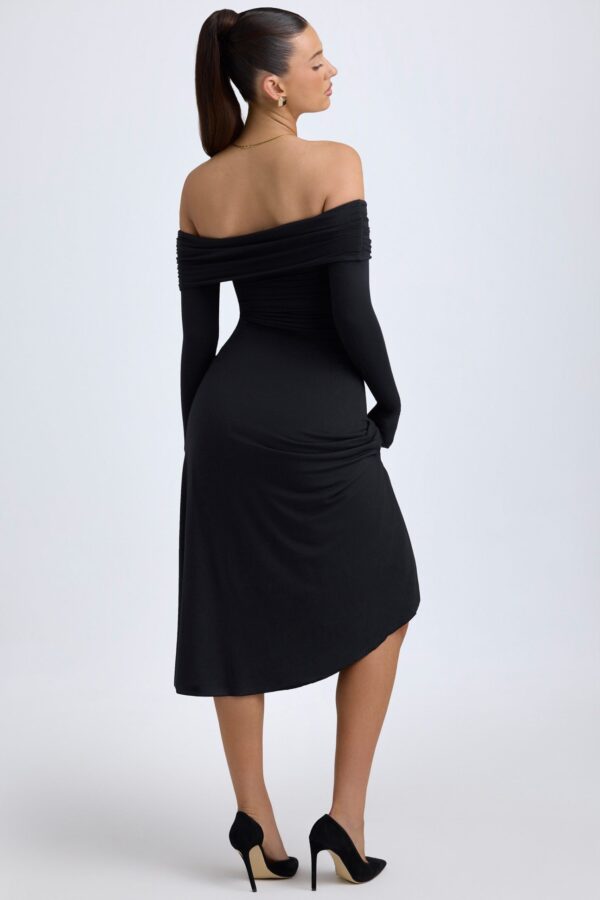 Modal Off-Shoulder Ruched Midaxi Dress in Black - Image 3