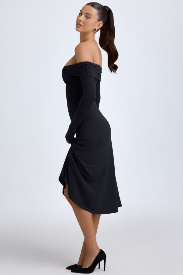 Modal Off-Shoulder Ruched Midaxi Dress in Black - Image 4