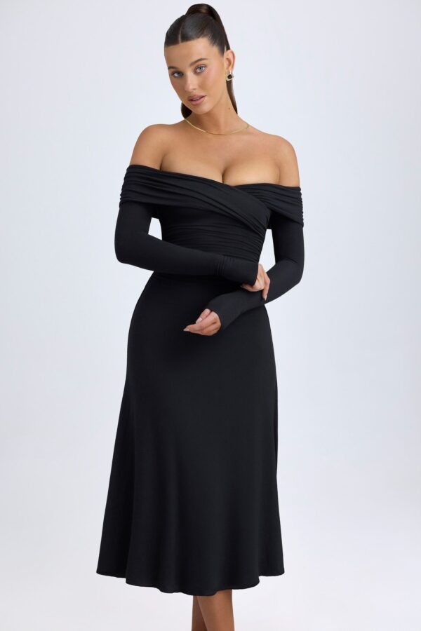 Modal Off-Shoulder Ruched Midaxi Dress in Black - Image 8