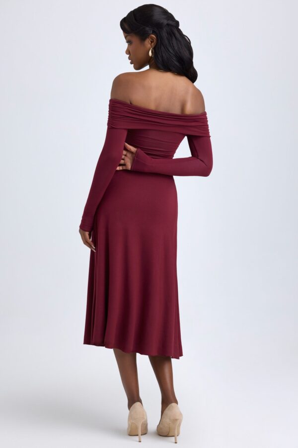 Modal Off-Shoulder Ruched Midaxi Dress in Wine Red - Image 5