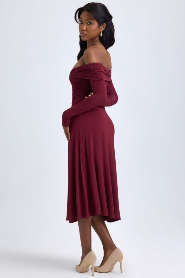 Modal Off-Shoulder Ruched Midaxi Dress in Wine Red - Image 16