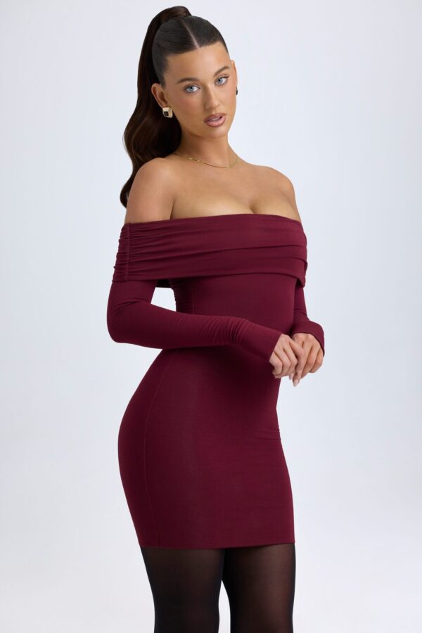 Modal Off-Shoulder Mini Dress in Wine Red - Image 8