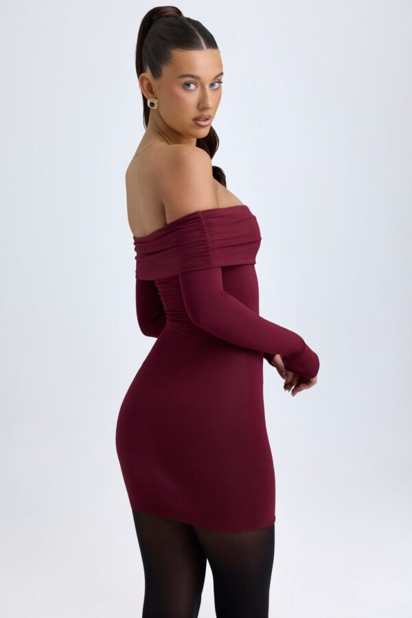 Modal Off-Shoulder Mini Dress in Wine Red - Image 9