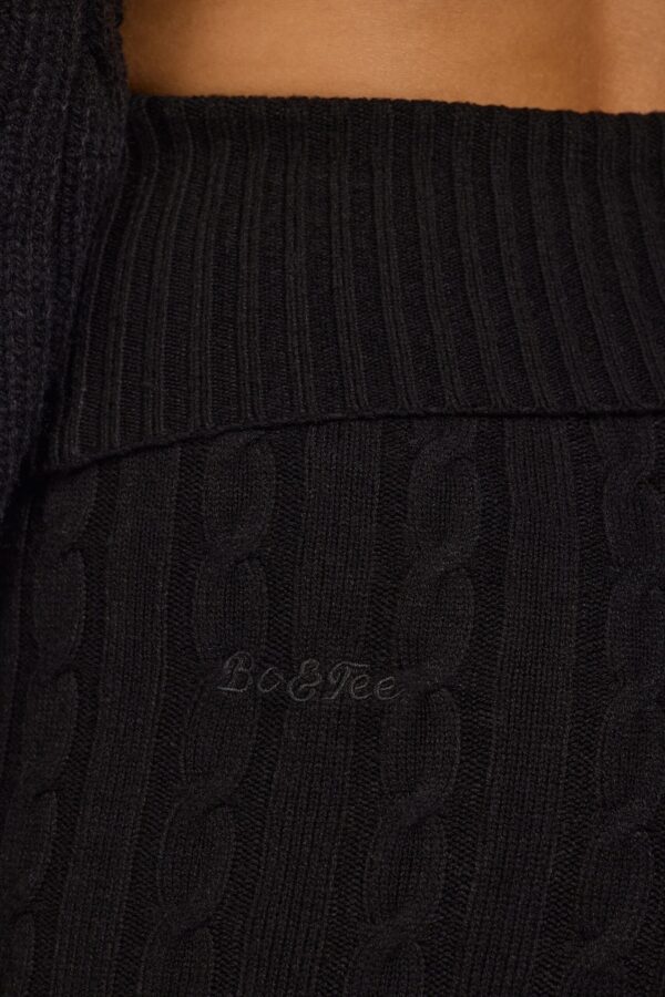 Petite Cable-Knit Flared Trousers in Black - Image 4