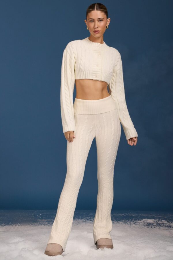 Petite Cable-Knit Flared Trousers in Cream - Image 6