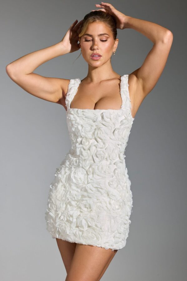 Floral-Appliqué Corset Mini Dress in White - Image 3