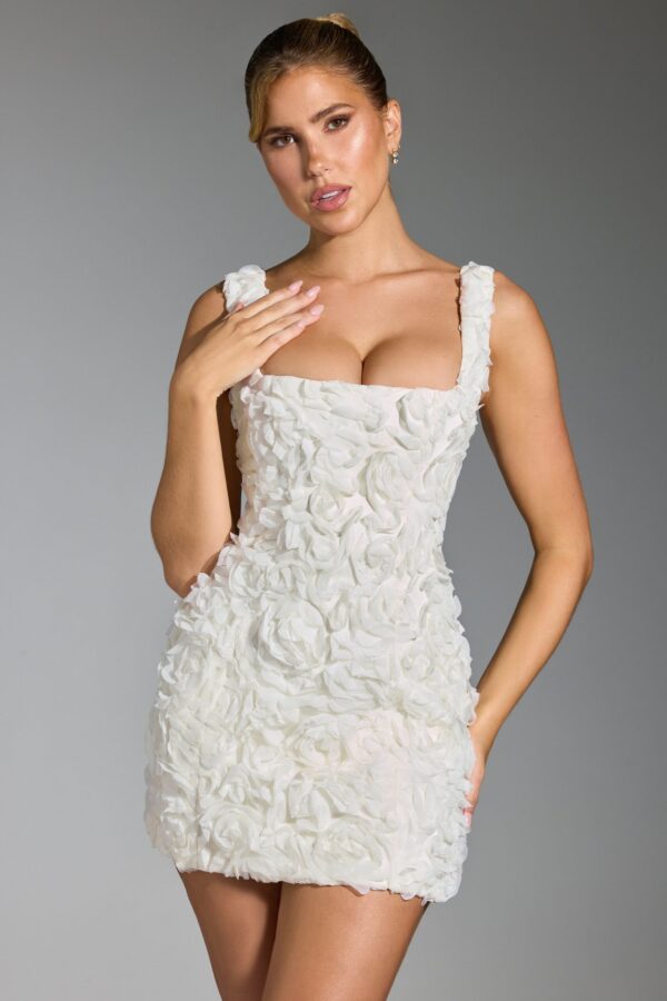 Floral-Appliqué Corset Mini Dress in White - Image 4