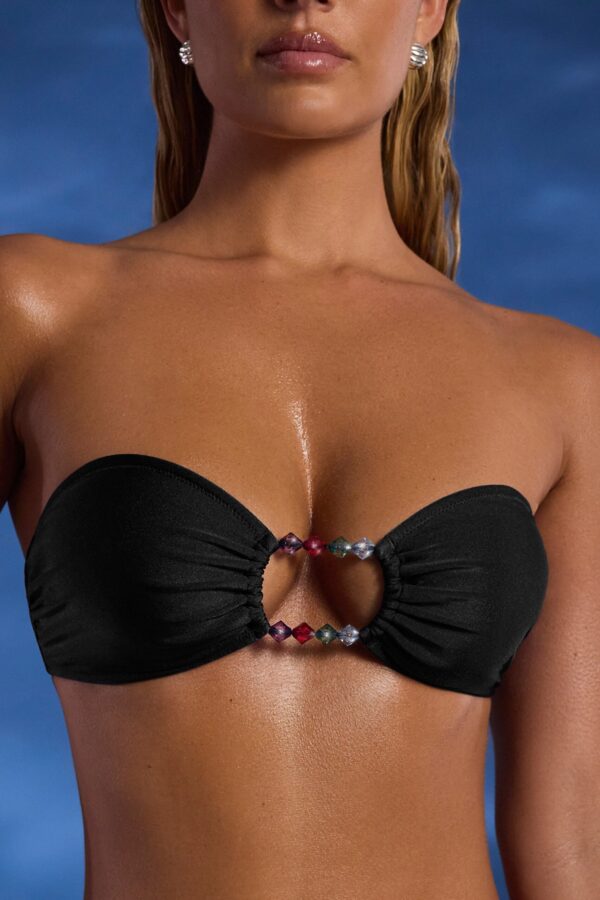 Bead-Embellished Bandeau Bikini Top in Black - Image 5
