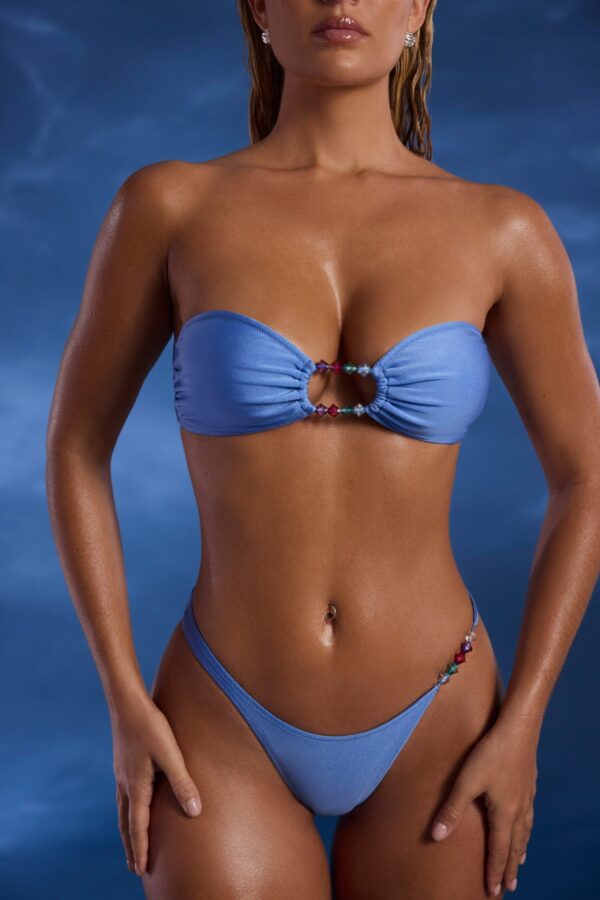 Bead-Embellished Bandeau Bikini Top in Powder Blue - Image 4