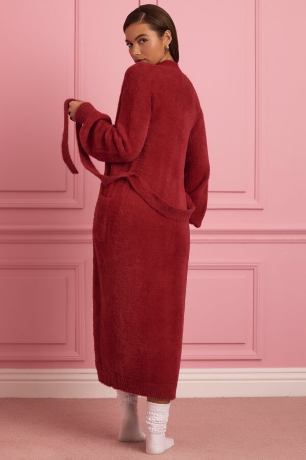Fluffy Knit Longline Cardigan in Ruby Red - Image 2