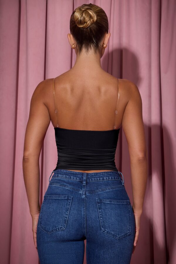 Ruched Plunge-Neck Camisole Top in Black - Image 2