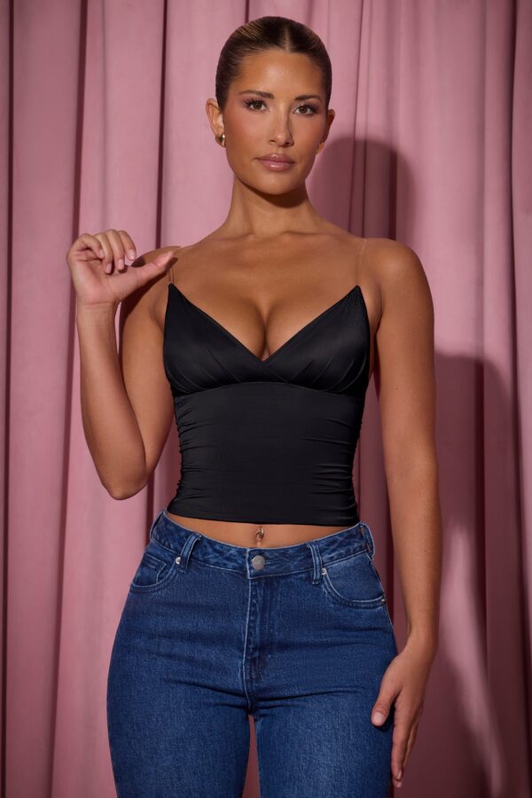 Ruched Plunge-Neck Camisole Top in Black - Image 5