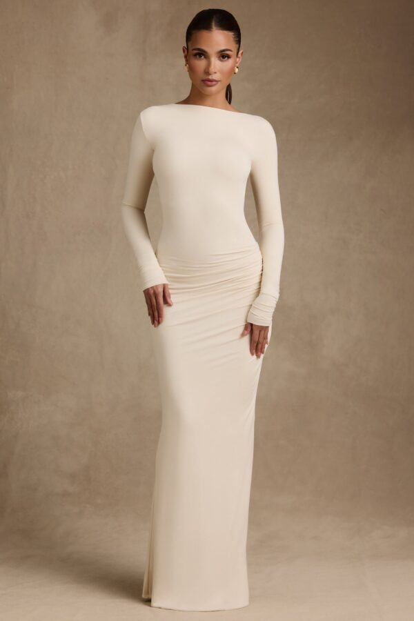 Modal Ruched Backless Maxi Dress in Ivory - Image 6