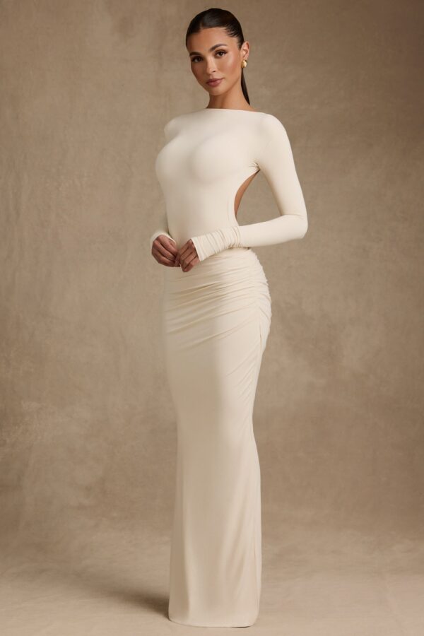 Modal Ruched Backless Maxi Dress in Ivory - Image 7