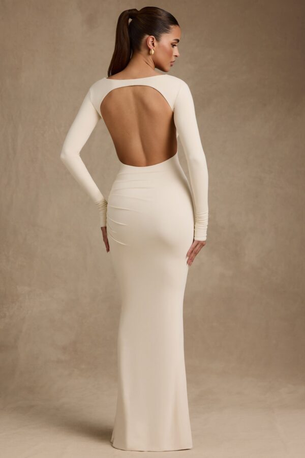 Modal Ruched Backless Maxi Dress in Ivory - Image 8