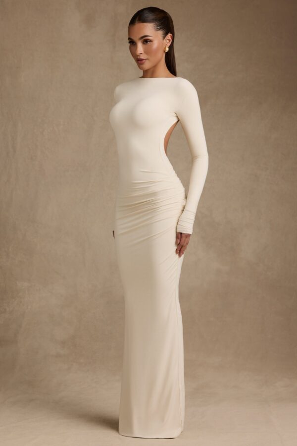 Modal Ruched Backless Maxi Dress in Ivory - Image 9