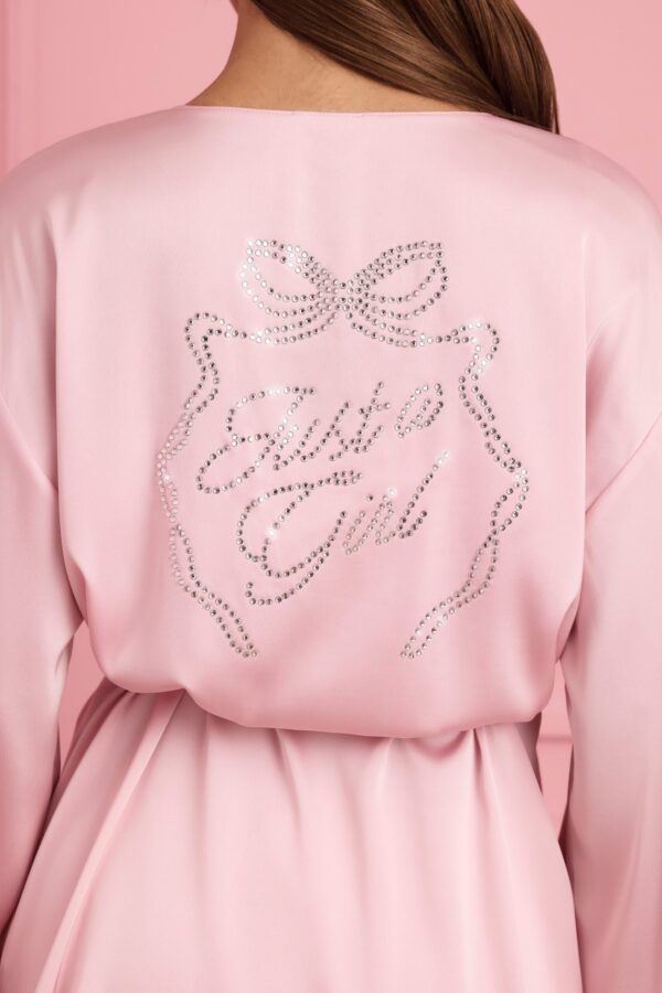 Embellished Wrap-Over Robe in Baby Pink - Image 4