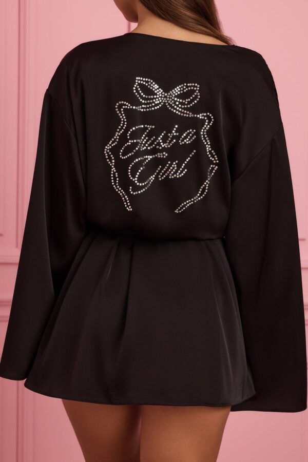 Embellished Wrap-Over Robe in Black - Image 2