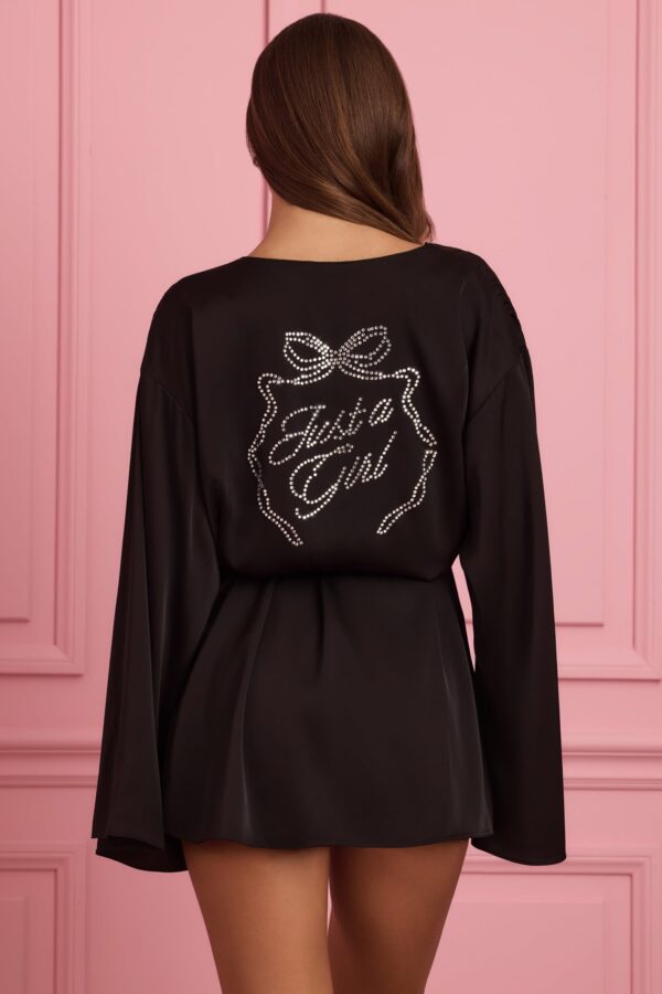 Embellished Wrap-Over Robe in Black - Image 6