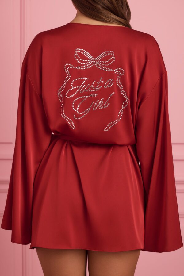 Embellished Wrap-Over Robe in Ruby Red - Image 2