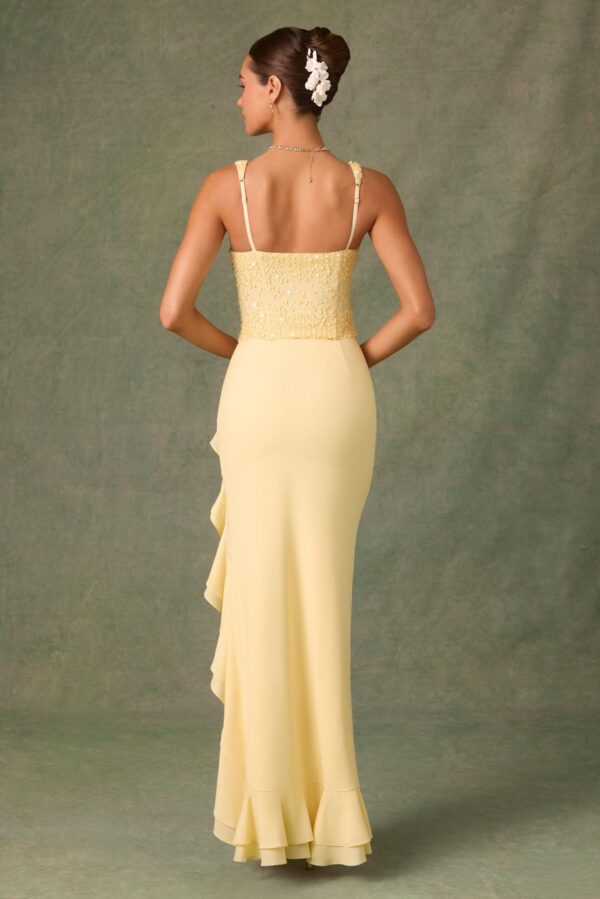 Embellished Ruffle-Trim Corset Gown in Yellow - Image 2