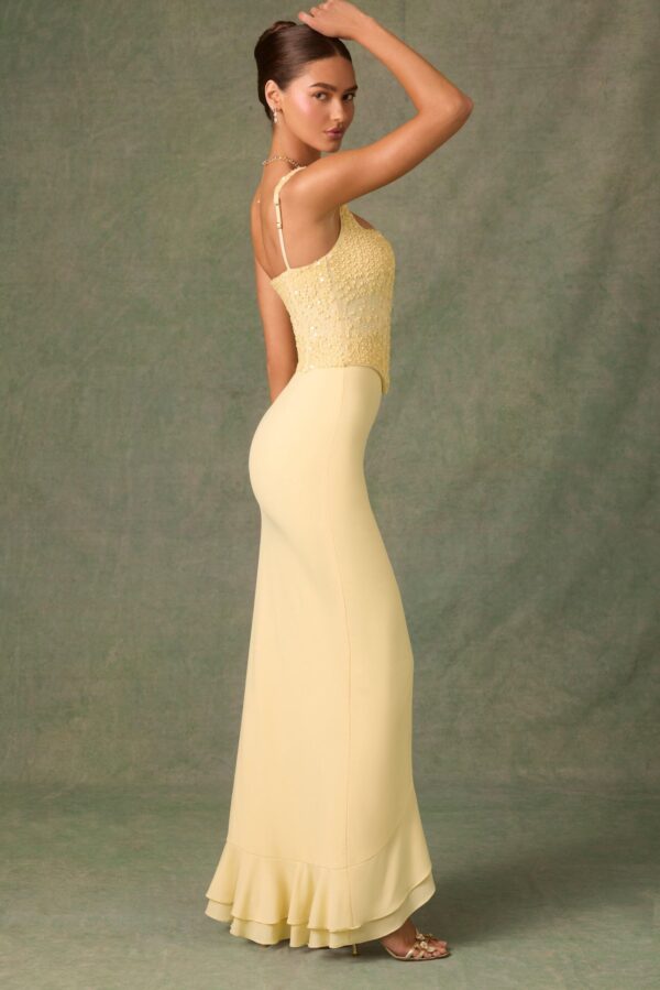 Embellished Ruffle-Trim Corset Gown in Yellow - Image 3