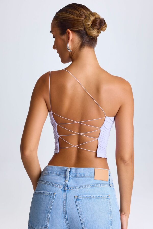 One-Shoulder Lace-Up Top in Soft Lilac - Image 4