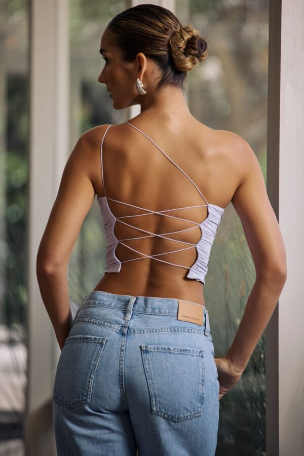 One-Shoulder Lace-Up Top in Soft Lilac - Image 2