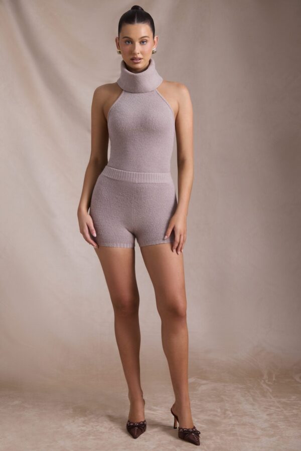 Ribbed-Knit Shorts in Taupe - Image 6