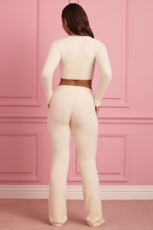 Fluffy Knit Wide-Leg Trousers in Ivory - Image 6