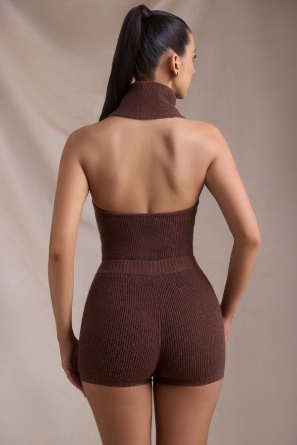 Ribbed-Knit Turtleneck Backless Top in Espresso - Image 2