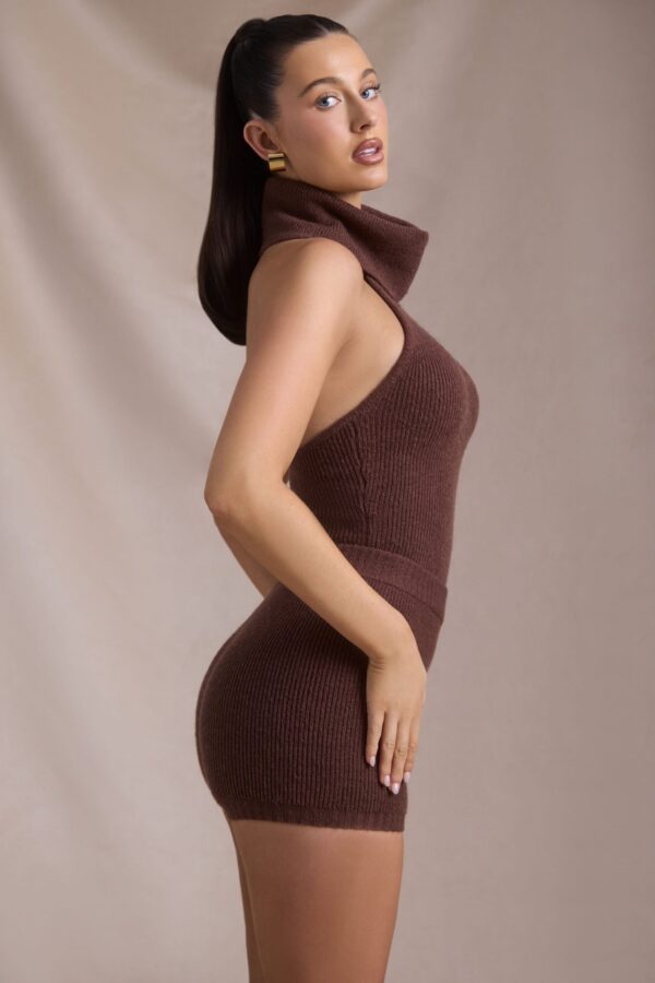Ribbed-Knit Turtleneck Backless Top in Espresso - Image 3