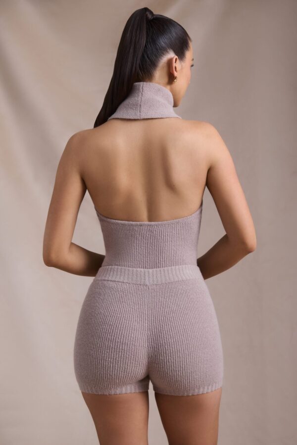 Ribbed-Knit Turtleneck Backless Top in Taupe - Image 3