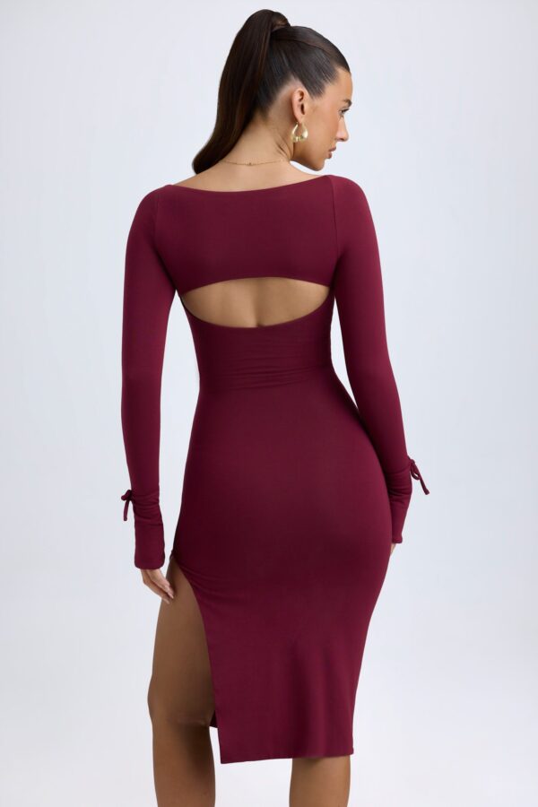 Modal Square-Neck Midi Dress in Wine Red - Image 2