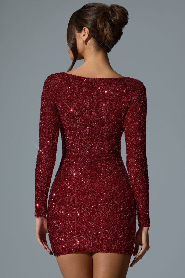 Embellished Sweetheart-Neck Mini Dress in Red - Image 2