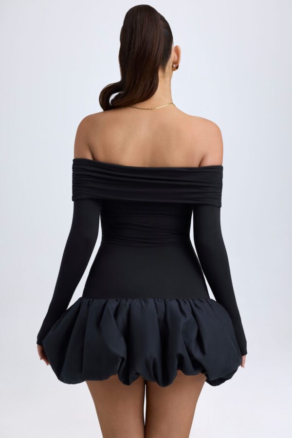 Modal Off-Shoulder Bubble Hem Mini Dress in Black - Image 2