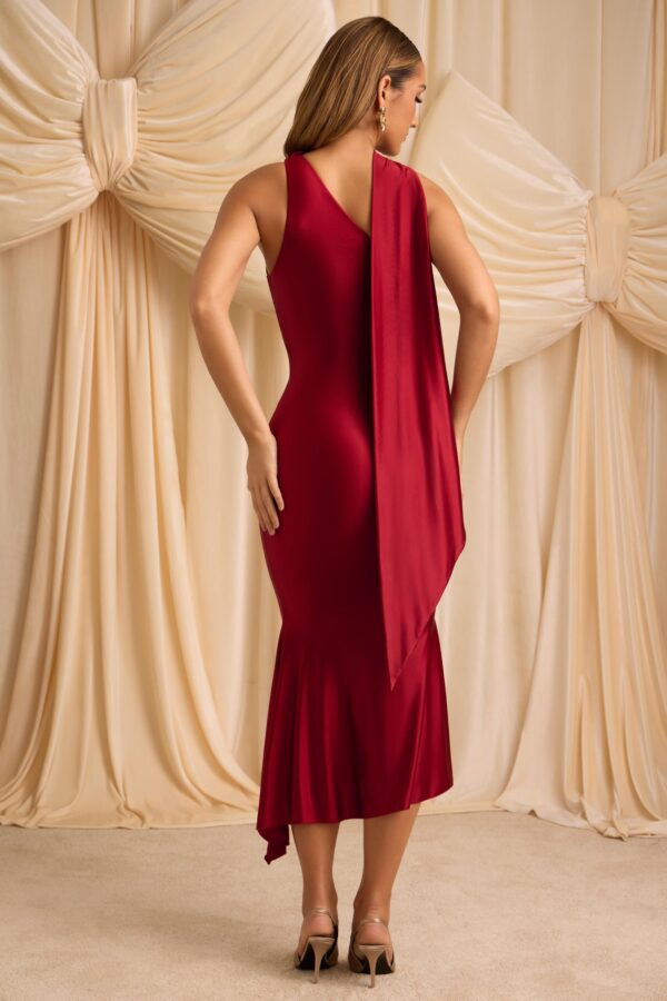 Asymmetric Scarf-Detail Midaxi Dress in True Red - Image 3