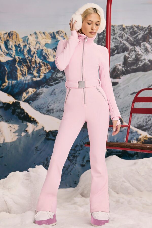 Fleece-Lined Belted Ski Suit in Pastel Pink - Image 6
