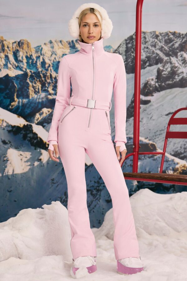Fleece-Lined Belted Ski Suit in Pastel Pink - Image 7