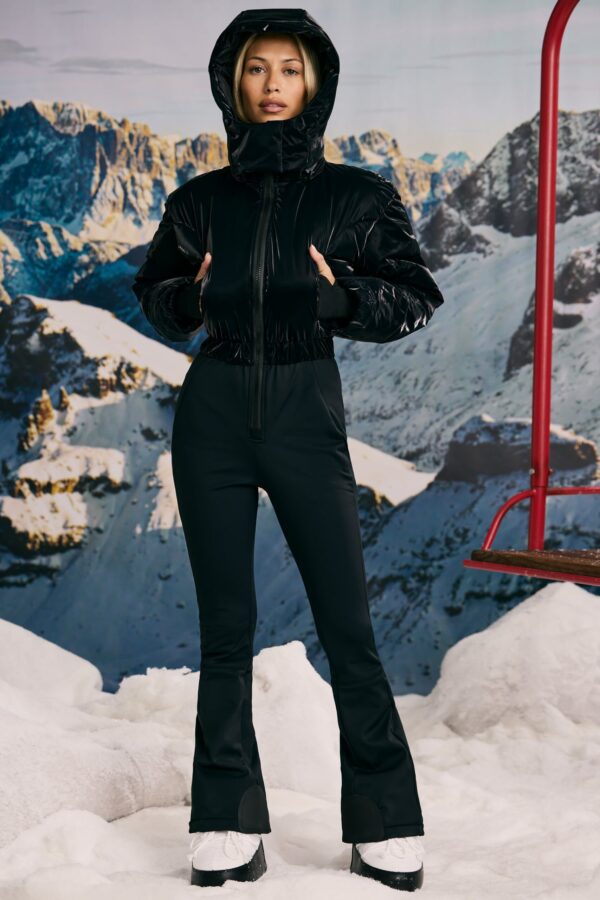 Fleece-Lined Hooded Ski Suit in Black - Image 7