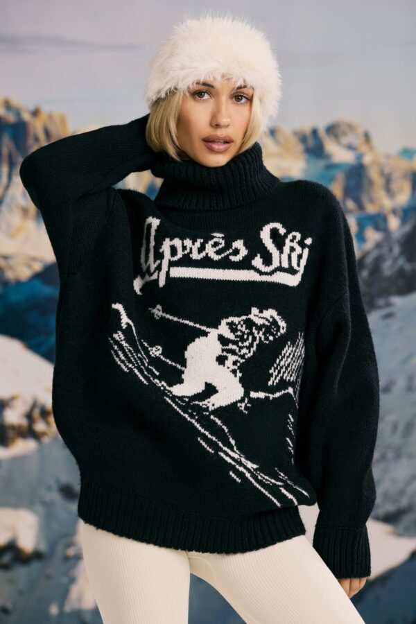 Oversized Chunky-Knit Turtleneck Jumper in Black - Image 10