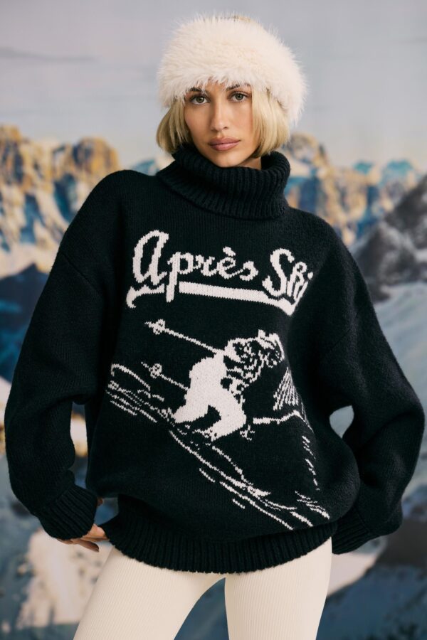Oversized Chunky-Knit Turtleneck Jumper in Black - Image 11