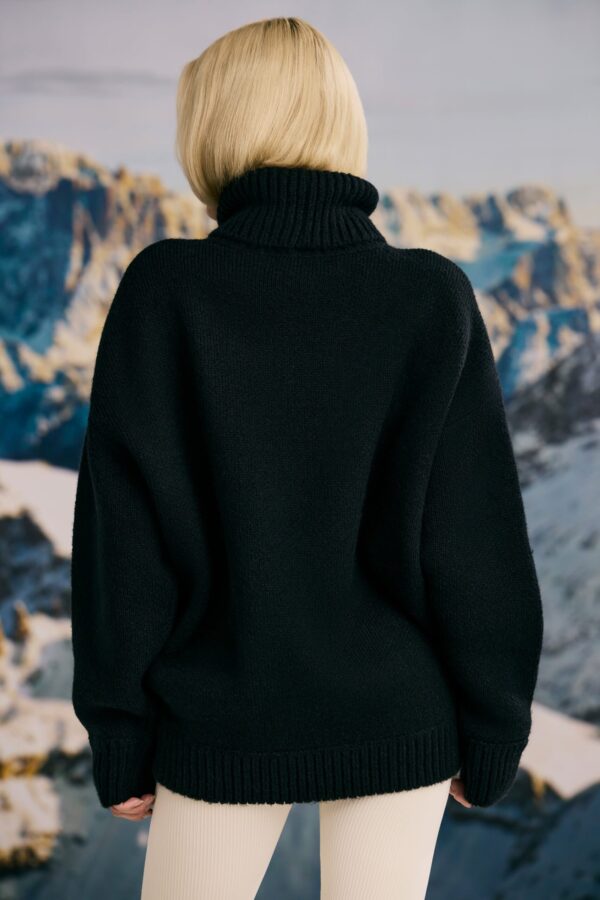 Oversized Chunky-Knit Turtleneck Jumper in Black - Image 2