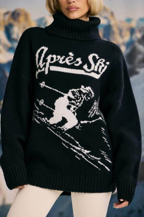 Oversized Chunky-Knit Turtleneck Jumper in Black - Image 4