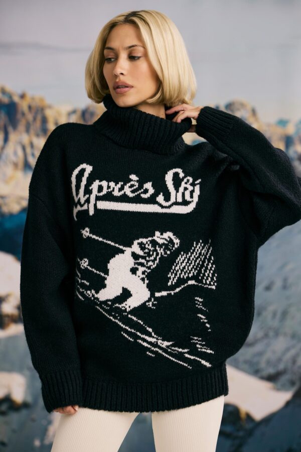 Oversized Chunky-Knit Turtleneck Jumper in Black - Image 6
