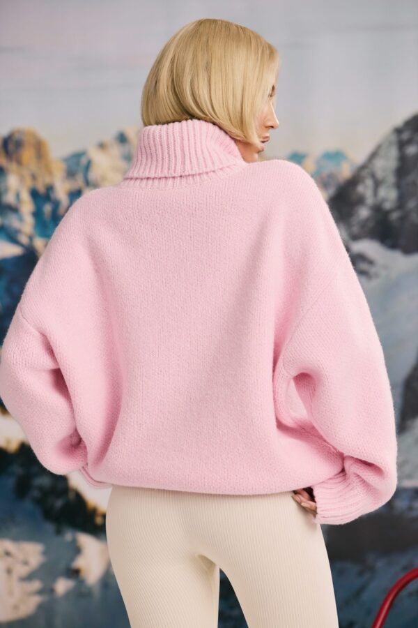 Oversized Chunky-Knit Turtleneck Jumper in Pastel Pink - Image 2