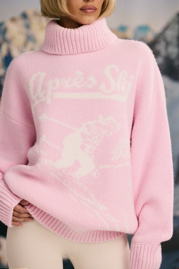 Oversized Chunky-Knit Turtleneck Jumper in Pastel Pink - Image 4