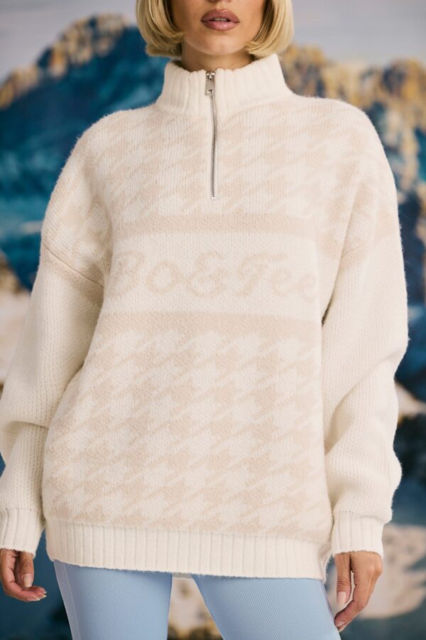 Oversized Half-Zip Chunky-Knit Jumper in Ice White - Image 4